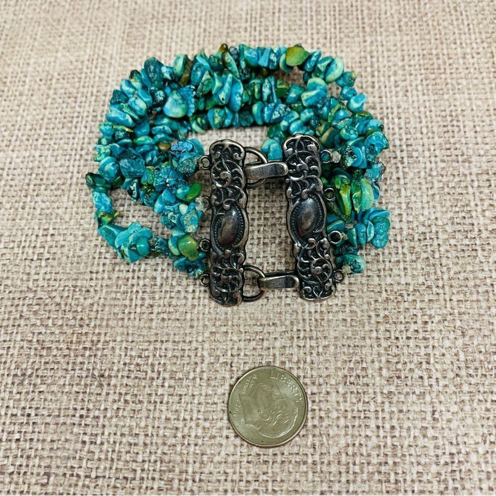 Sterling Silver Multi Strand Turquoise Chip Bracelet